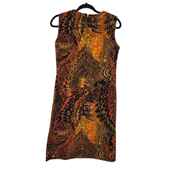 VTG 60's Dress Sleeveless Sheath Fiery Orange Psychedelic Burlap Tapestry Sz L - Picture 9 of 11